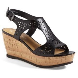 Franco Sarto Flirt Black leather wedge sandals